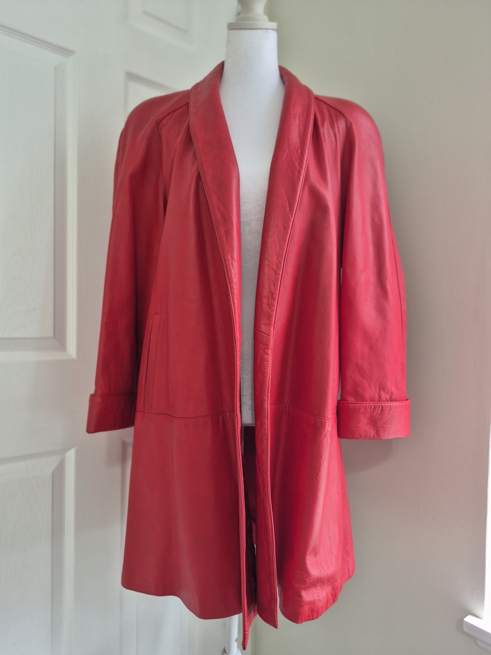 Vintage Harlan Red Leather Open-Front Coat - Women's Jacket & Coat